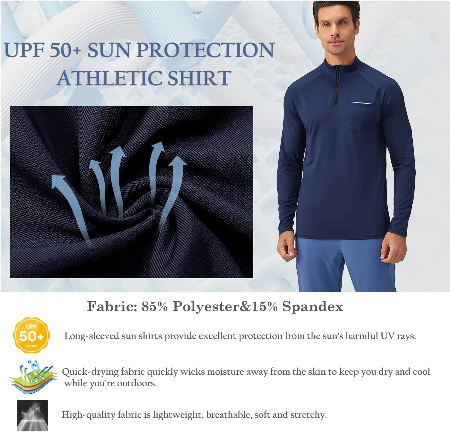 Men's Quarter Zip Pullover Long Sleeve Golf Shirts 1/4 Half Zip Sweatshirts for Golf Polo Fishing Athletic