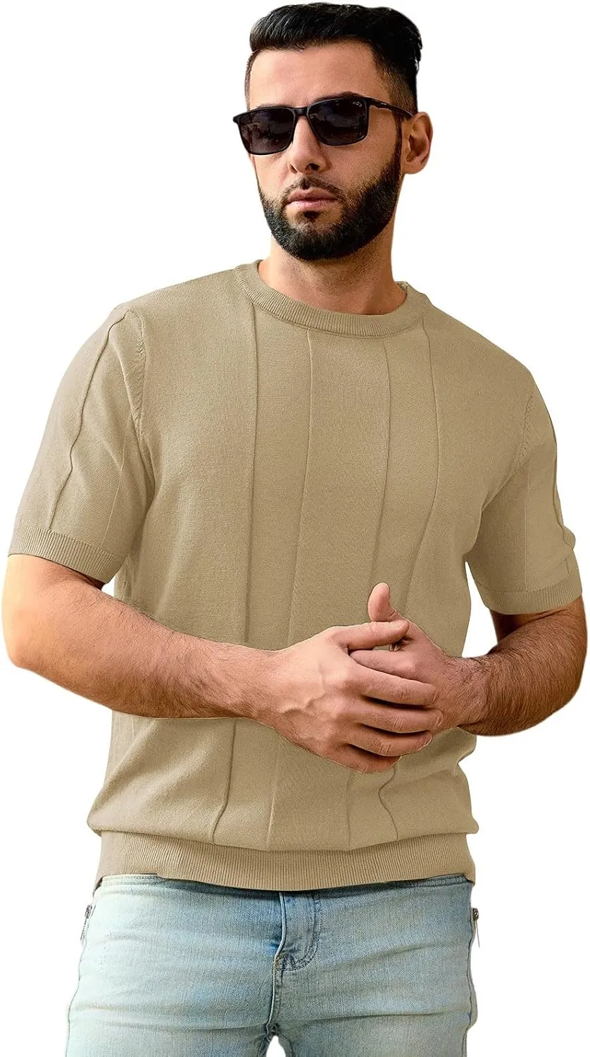 Mens T-Shirts Knit Short Sleeve: Casual Stylish Textured Crewneck Solid Color Sweater Pullover Tees Shirts