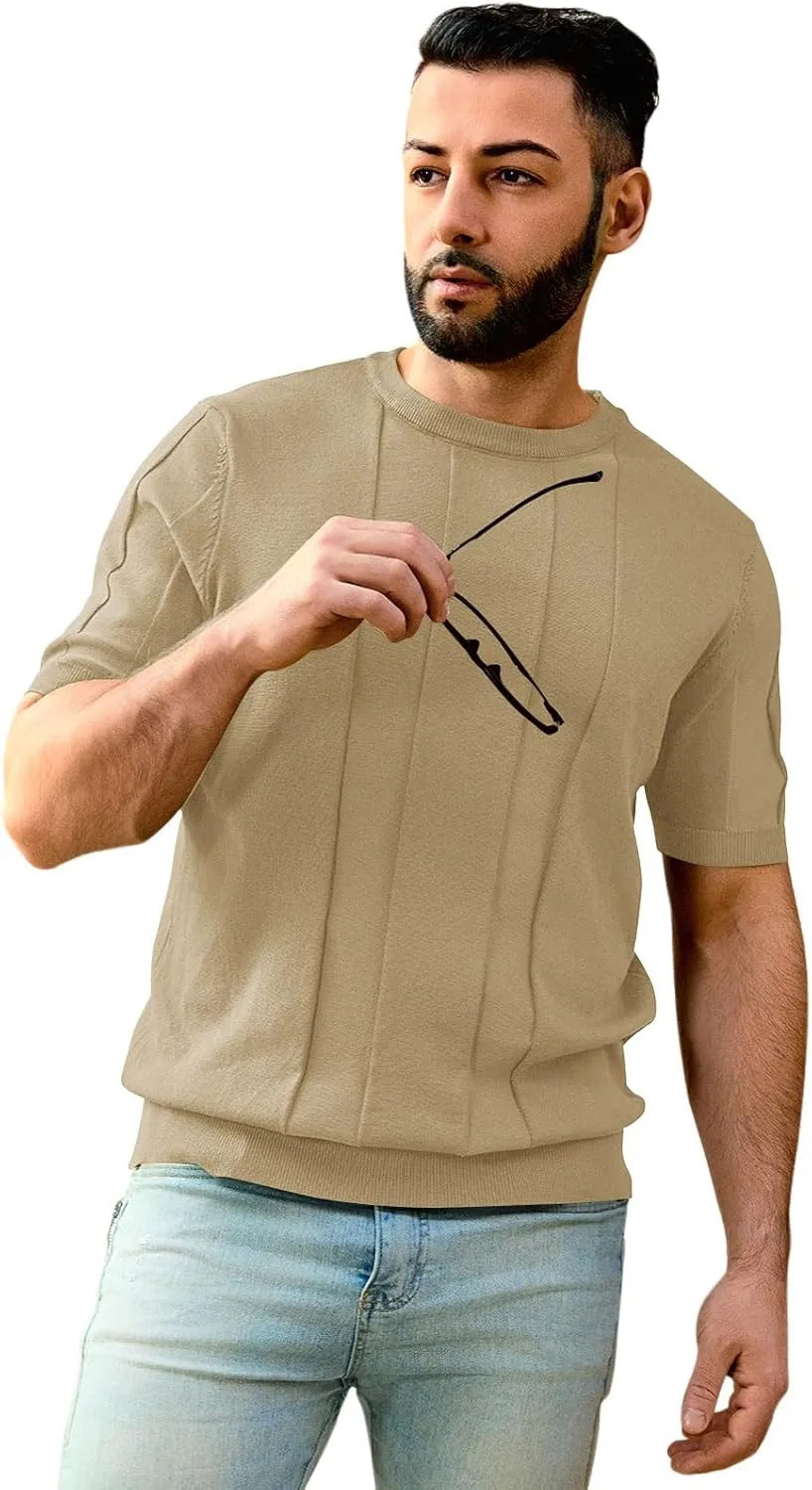 Mens T-Shirts Knit Short Sleeve: Casual Stylish Textured Crewneck Solid Color Sweater Pullover Tees Shirts