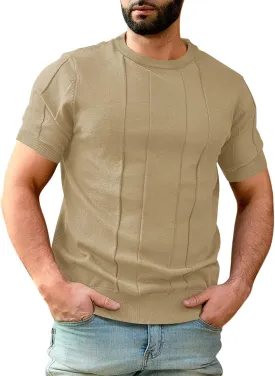 Mens T-Shirts Knit Short Sleeve: Casual Stylish Textured Crewneck Solid Color Sweater Pullover Tees Shirts