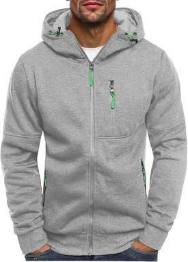 Men's Zip Up Fleece Hoodie Lightweight Sweatshirt Long Sleeve Sports Hooded Jacket with Zipper Pockets