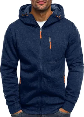 Men's Zip Up Fleece Hoodie Lightweight Sweatshirt Long Sleeve Sports Hooded Jacket with Zipper Pockets