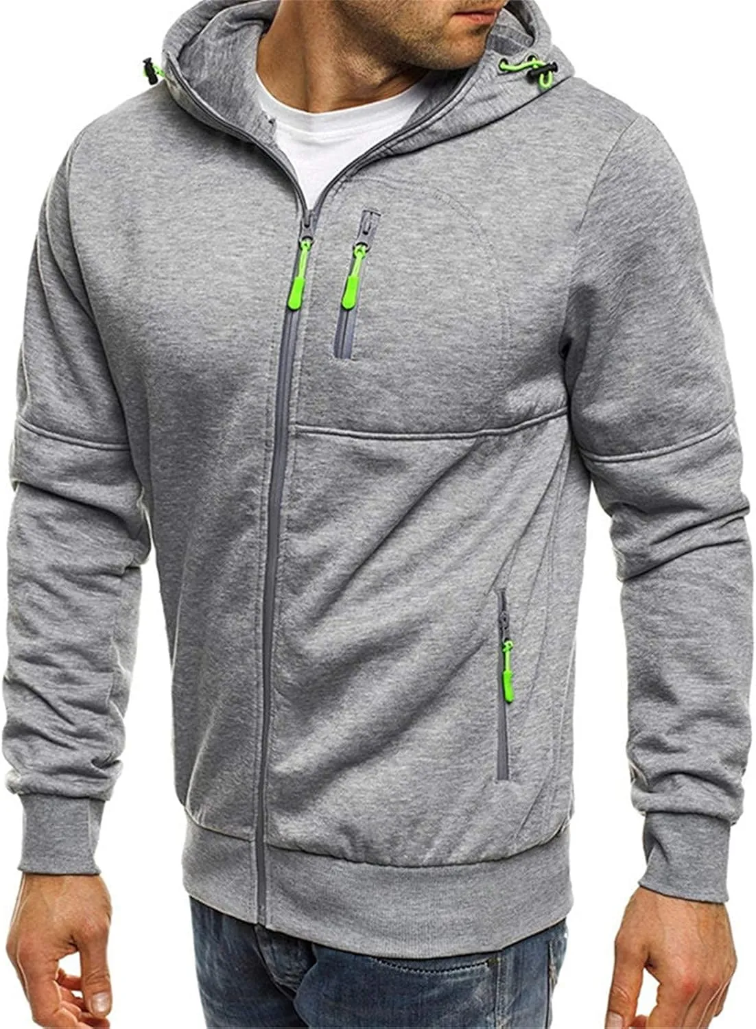 Men's Zip Up Fleece Hoodie Lightweight Sweatshirt Long Sleeve Sports Hooded Jacket with Zipper Pockets