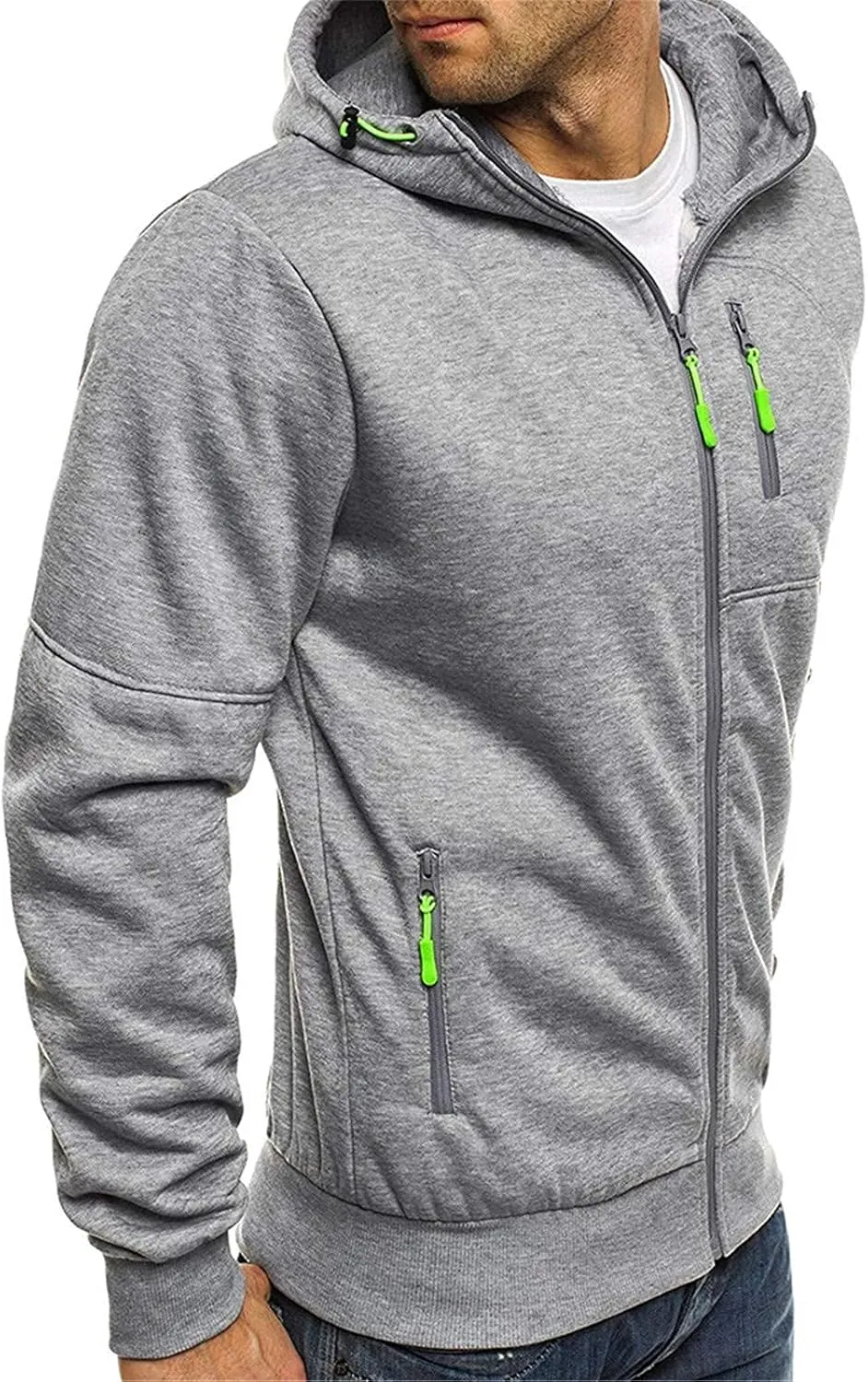 Men's Zip Up Fleece Hoodie Lightweight Sweatshirt Long Sleeve Sports Hooded Jacket with Zipper Pockets