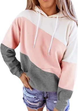 Minclouse Women's Long sleeves Color Block Hoodie Tops Cute Casual Drawstring Loose Lightweight Tunic Pullover