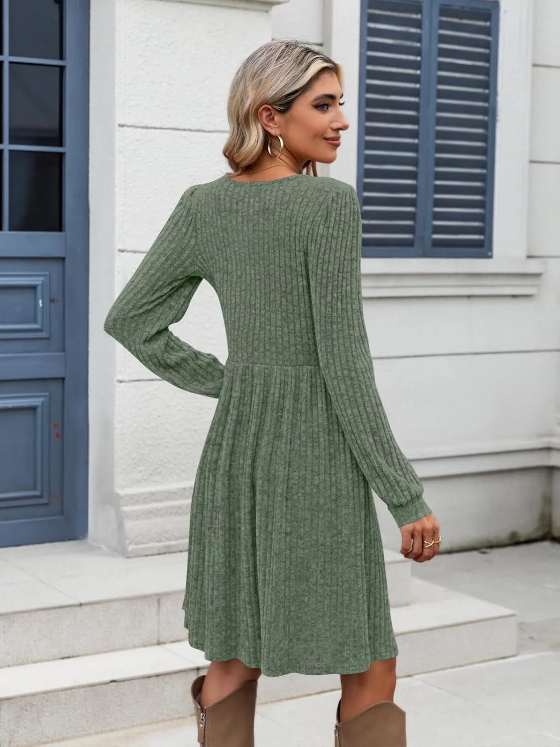 Naggoo Long Sleeve Fall Dresses for Women 2024 Square Neck Winter Sweater Dresses