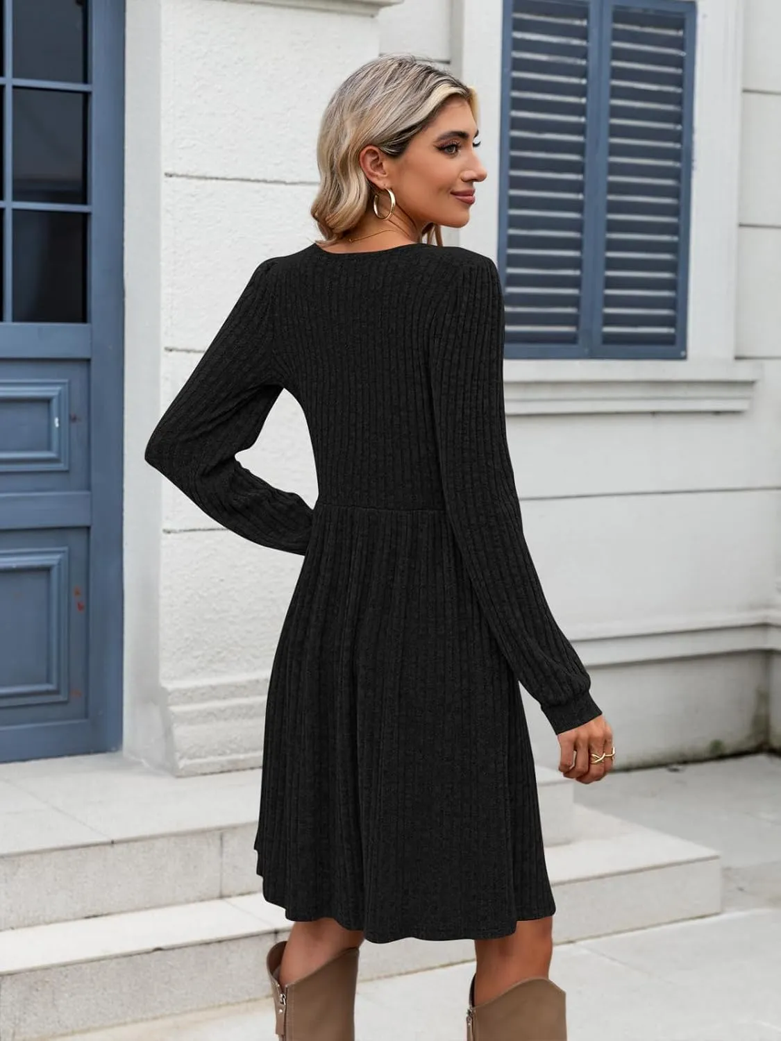 Naggoo Long Sleeve Fall Dresses for Women 2024 Square Neck Winter Sweater Dresses