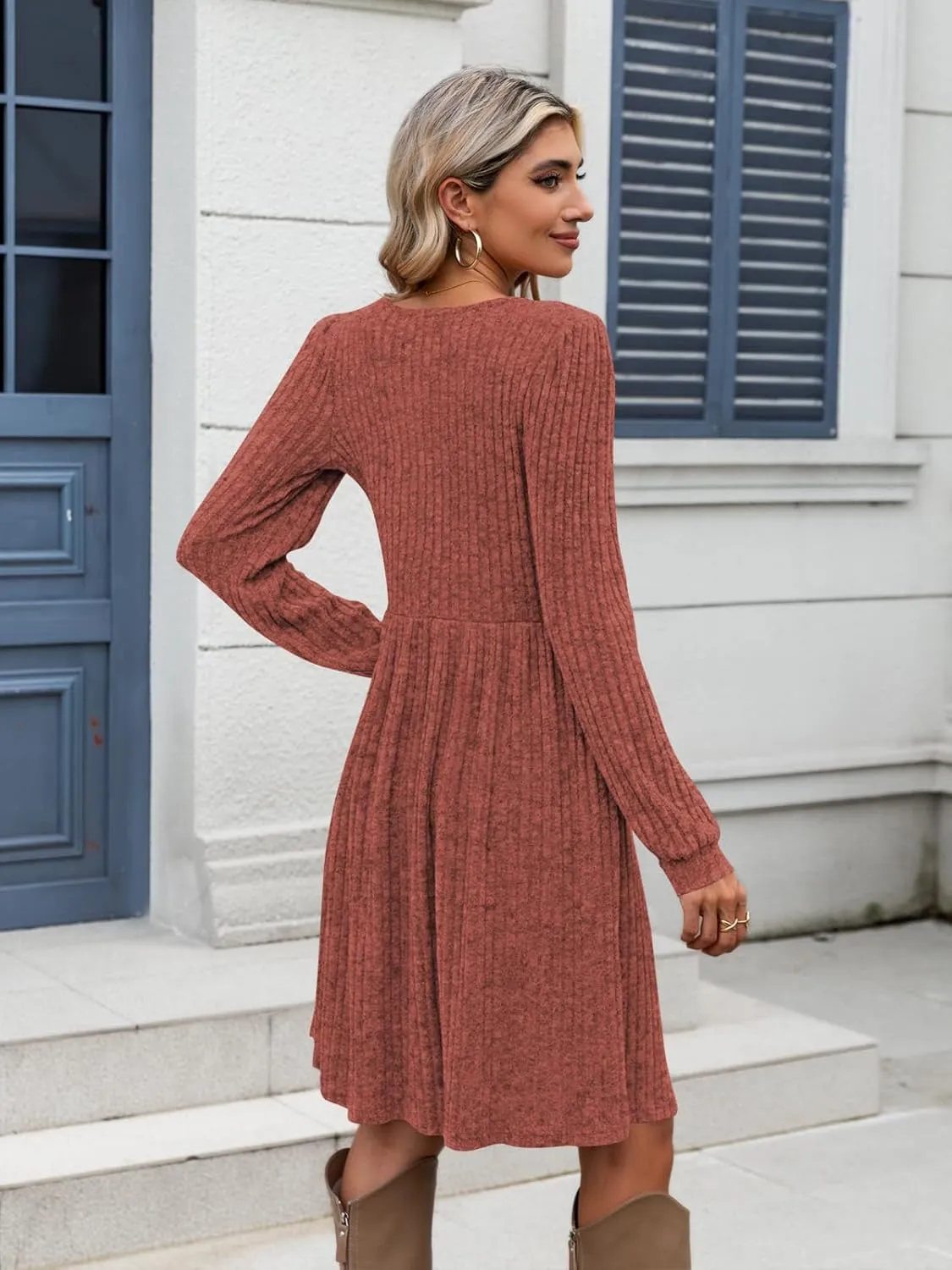 Naggoo Long Sleeve Fall Dresses for Women 2024 Square Neck Winter Sweater Dresses