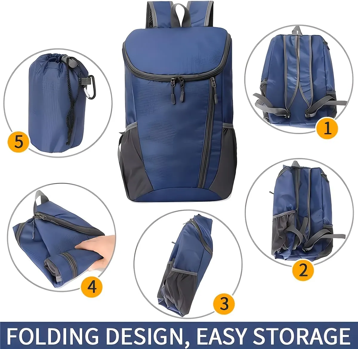 Portable Foldable Backpack Folding Mountaineering Bag, Ultralight Outdoor Cycling Rucksack, Travel Hiking Knapsack (Dark Blue)