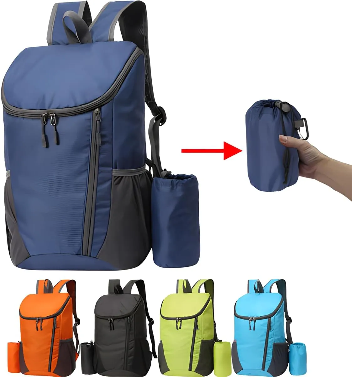 Portable Foldable Backpack Folding Mountaineering Bag, Ultralight Outdoor Cycling Rucksack, Travel Hiking Knapsack (Dark Blue)
