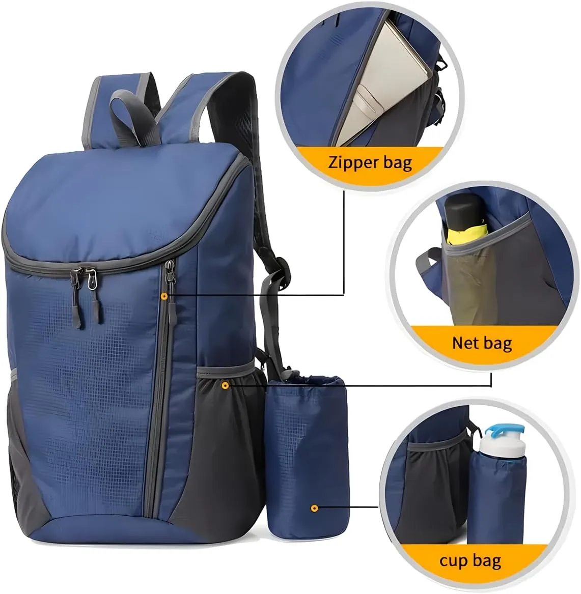 Portable Foldable Backpack Folding Mountaineering Bag, Ultralight Outdoor Cycling Rucksack, Travel Hiking Knapsack (Dark Blue)