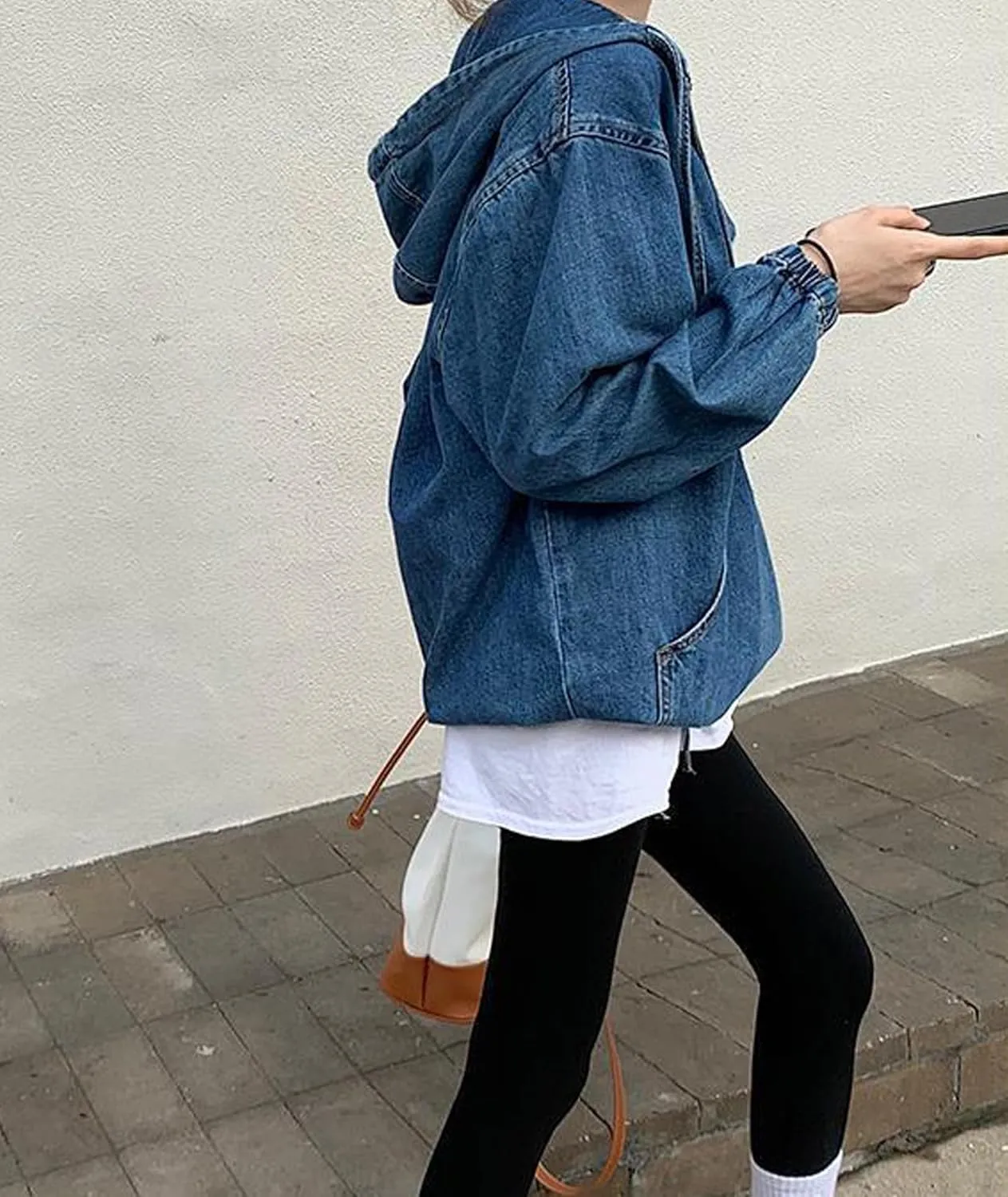 Sexyshine Women's Hooded Denim Sweatshirt Button Down Hoodie Pullover Loose Denim Blouse Jean Jacket With Big Pocket