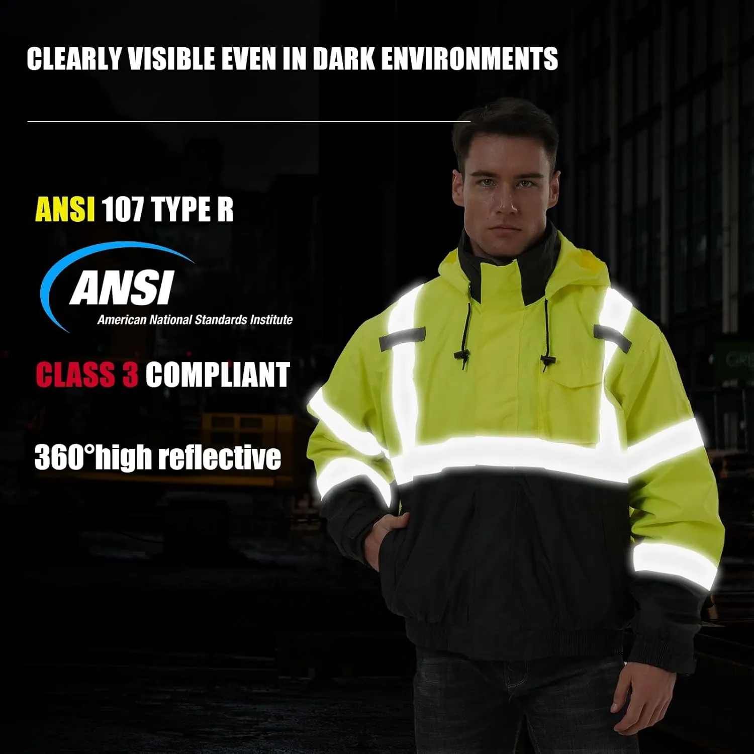SKSAFETY 3-in-1 High Visibility Winter Bomber Jackets Zip Out Fleece Liner Reflective Safety Coats for men Waterproof ANSI/ISEA Class 3(Lime XL)