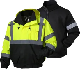 SKSAFETY 3-in-1 High Visibility Winter Bomber Jackets Zip Out Fleece Liner Reflective Safety Coats for men Waterproof ANSI/ISEA Class 3(Lime XL)