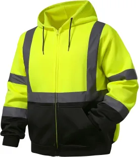 SKSAFETY Hi Vis Work Safety hoodies for Men - Class 3 High Visibility Reflective Hoodie Jacket, High Vis Zipper Hoodie with Black Bottom, Construction Sweatshirts with Pockets