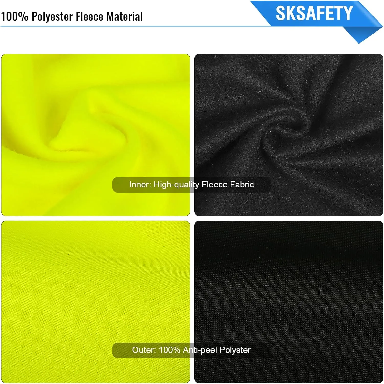 SKSAFETY Hi Vis Work Safety hoodies for Men - Class 3 High Visibility Reflective Hoodie Jacket, High Vis Zipper Hoodie with Black Bottom, Construction Sweatshirts with Pockets
