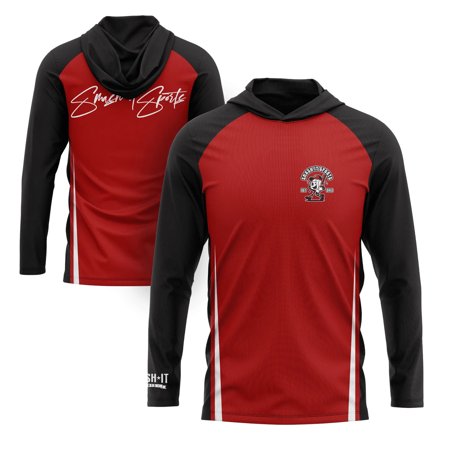 Smash It Sports Hooded Long Sleeve Tee - Red/Black