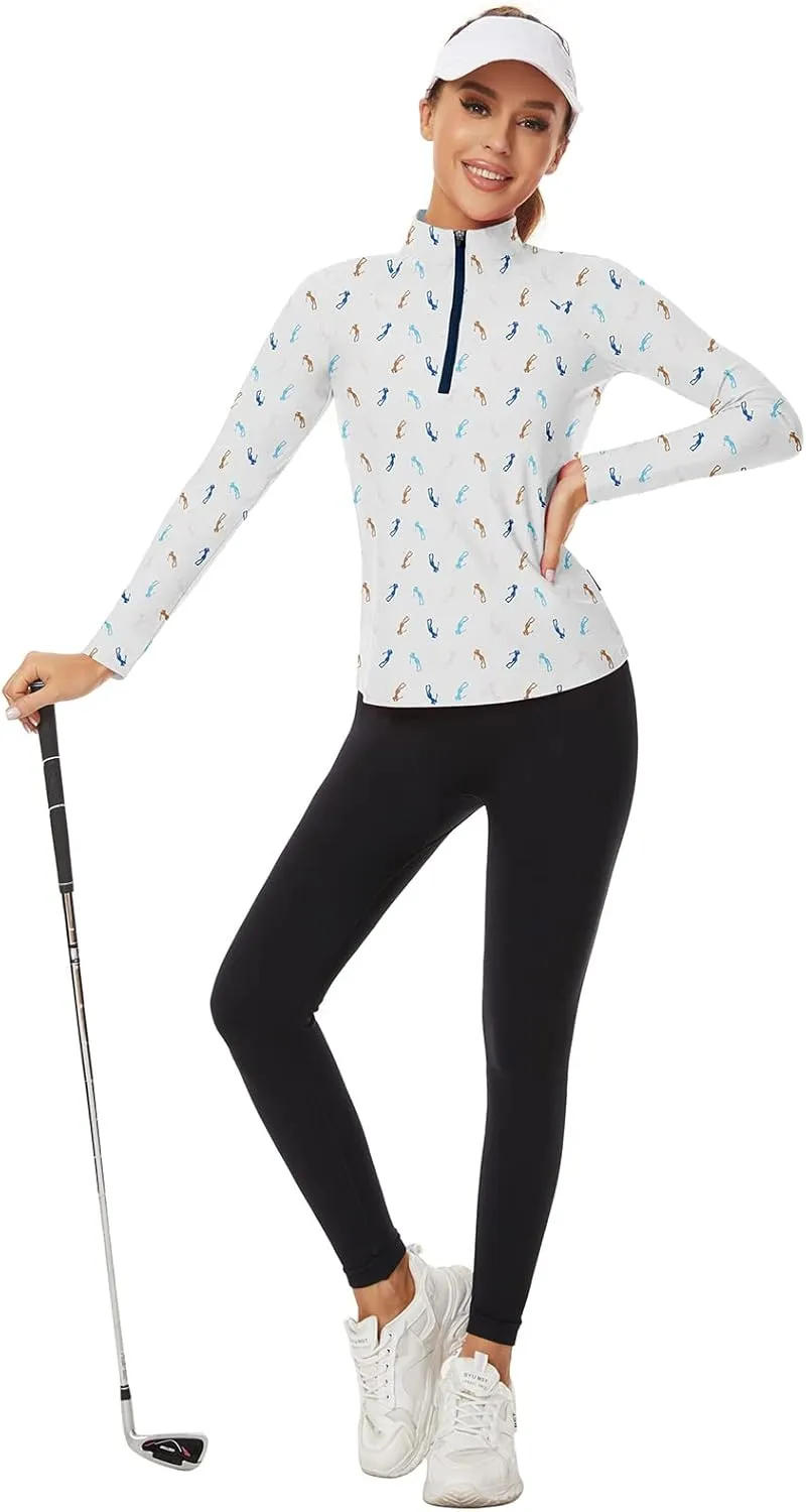 Soneven Women's Quarter Zip Polo Collared Golf Shirt Moisture Wicking Shirts Slim Fit for Casual Work