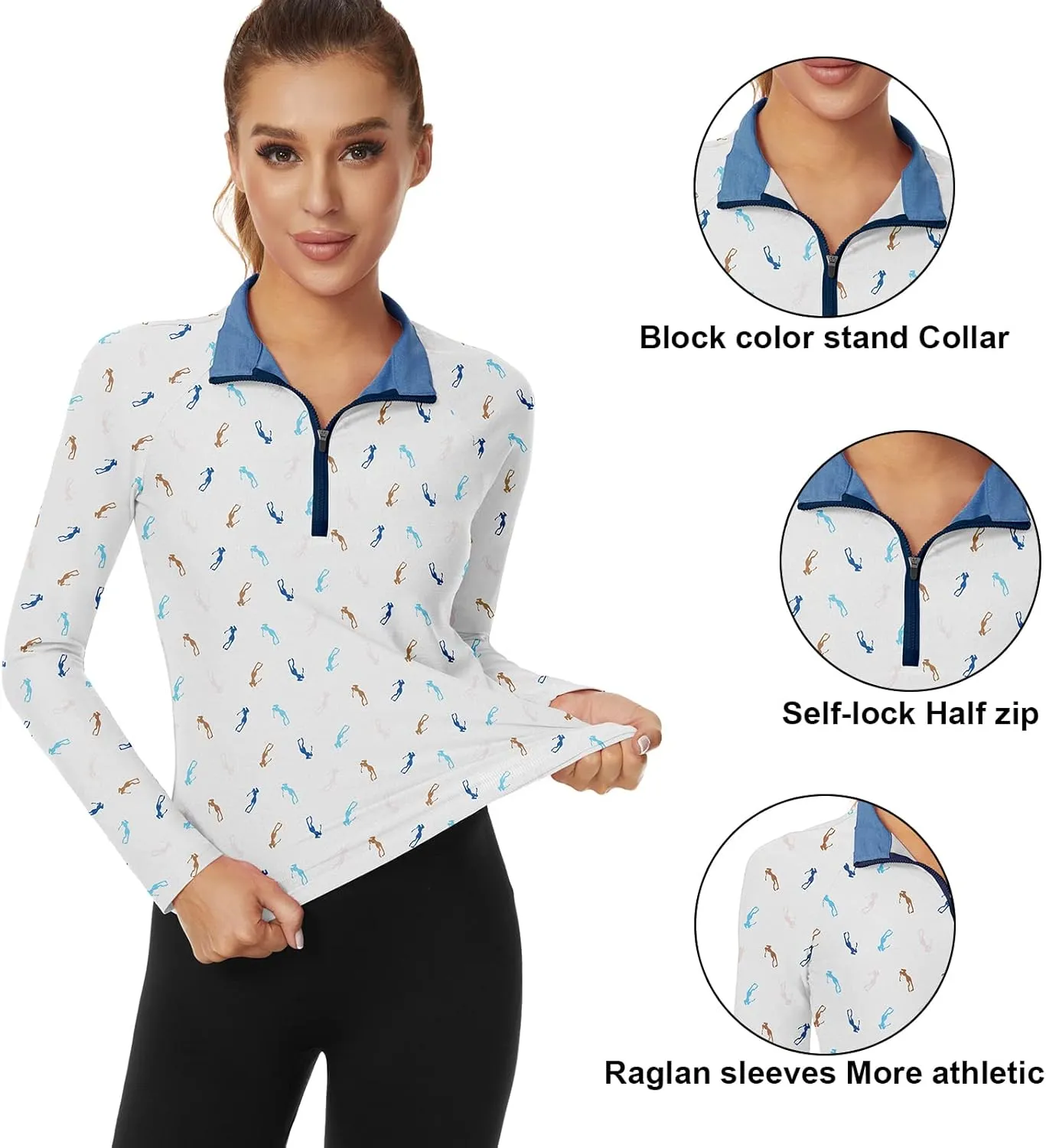 Soneven Women's Quarter Zip Polo Collared Golf Shirt Moisture Wicking Shirts Slim Fit for Casual Work