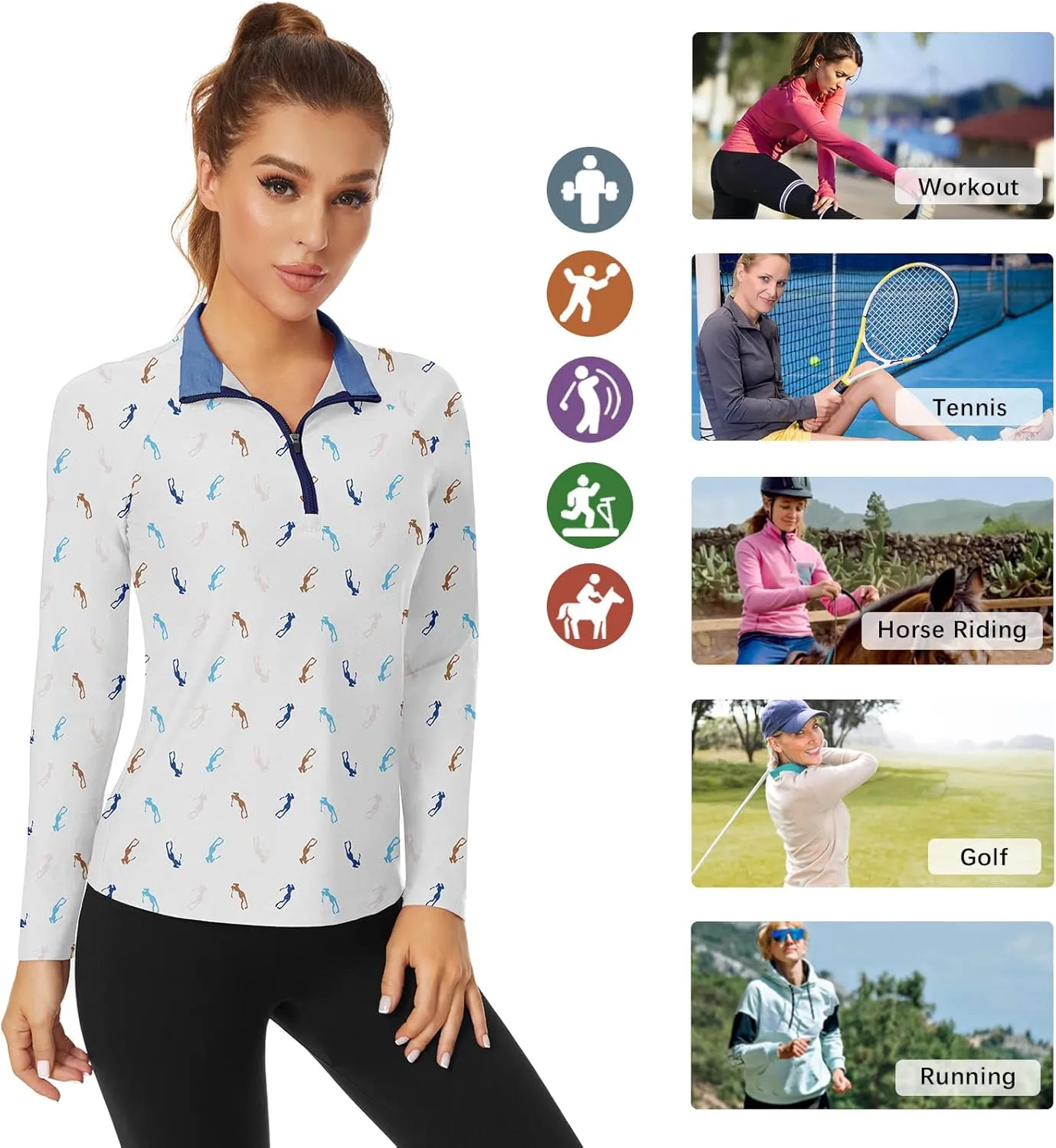 Soneven Women's Quarter Zip Polo Collared Golf Shirt Moisture Wicking Shirts Slim Fit for Casual Work