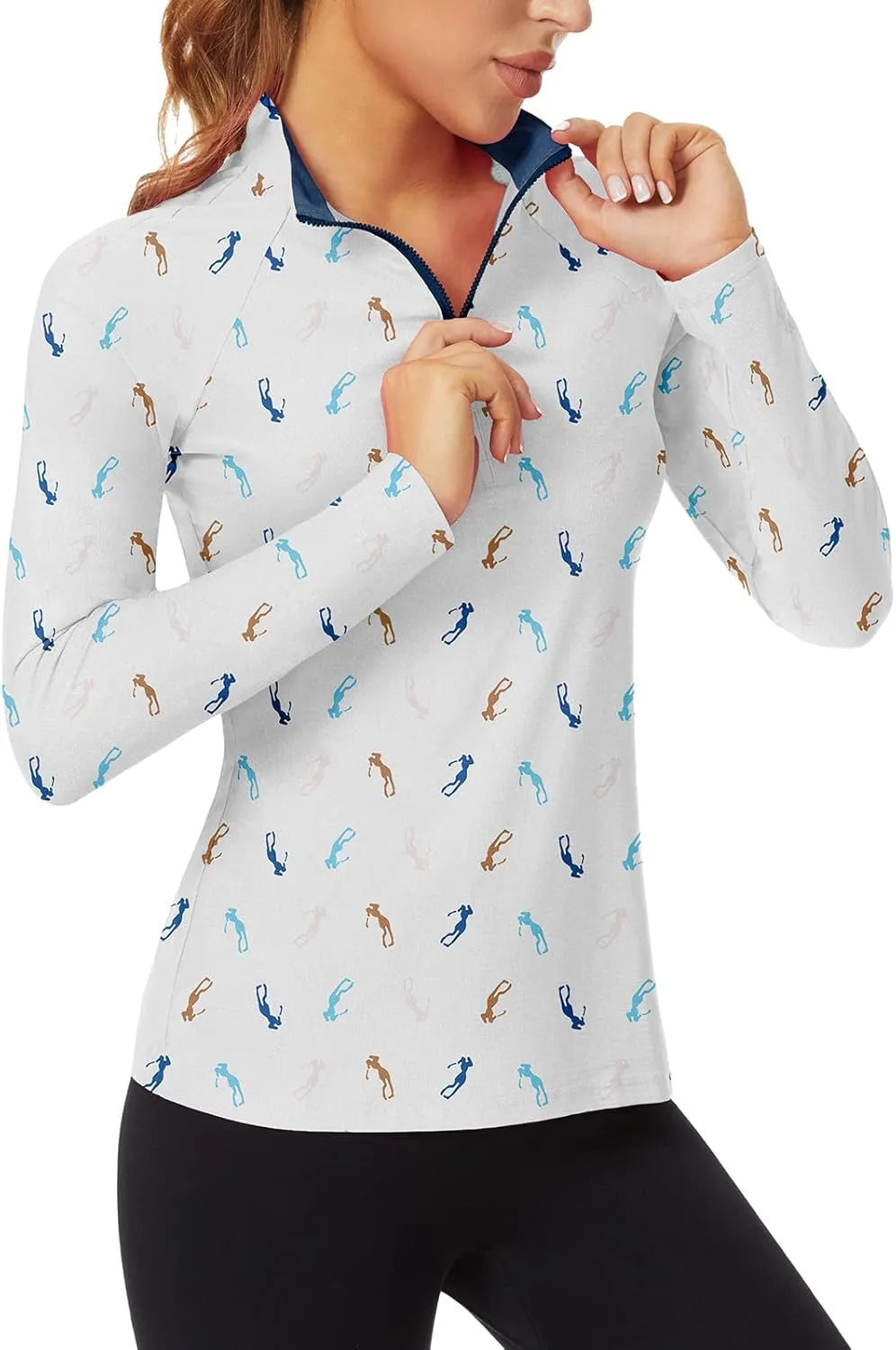 Soneven Women's Quarter Zip Polo Collared Golf Shirt Moisture Wicking Shirts Slim Fit for Casual Work