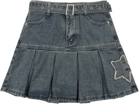 Star Skirt - Pleated Denim Mini Skirt for Summer - Y2K Trendy Kawaii Style