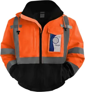 TCCFCCT Hi Vis Jackets for Men, Class 3 Reflective Safety Jackets for Men, Waterproof High Visibility Winter Bomber Rain Jacket for Mens Construction Work, High Vis Jacket, Meets Ansi, J-Orange XL