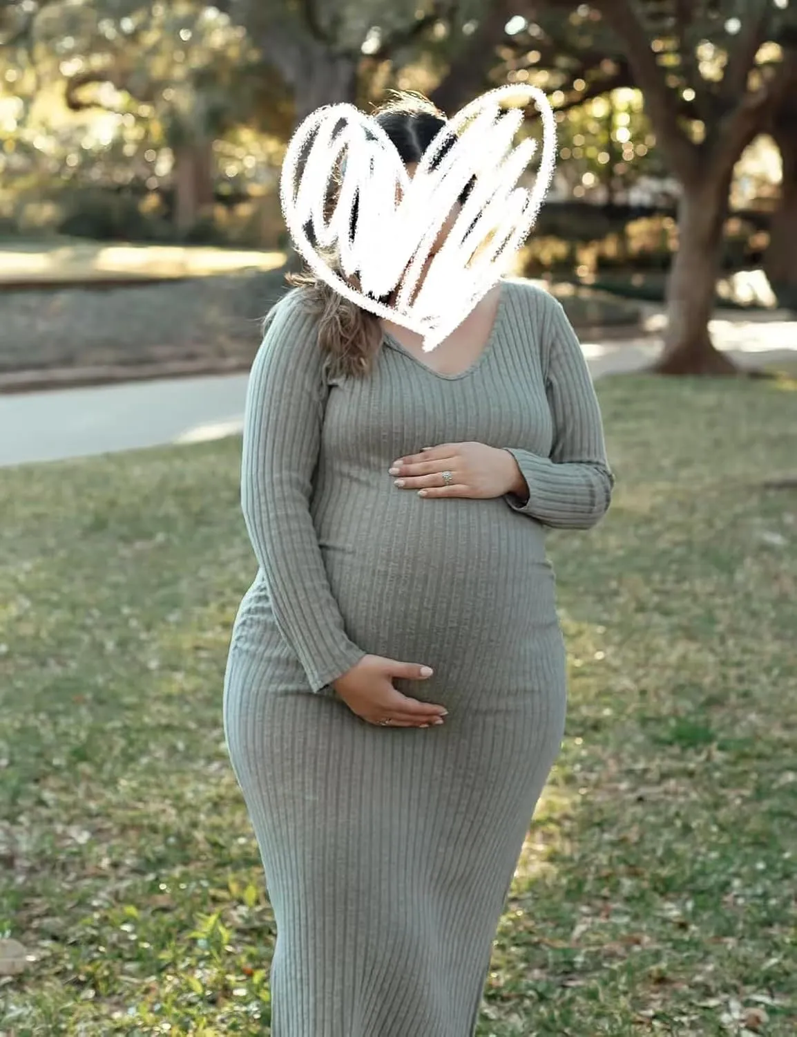 V Neck Side Ruch Knit Ribbed Maternity Bodycon Dress，Maternity Dress for Baby Shower