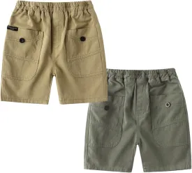 Volunboy Toddler Boys Summer Pull On Cargo Shorts Baby Cotton Jogger Elastic Waist Solid Casual 2 Pack