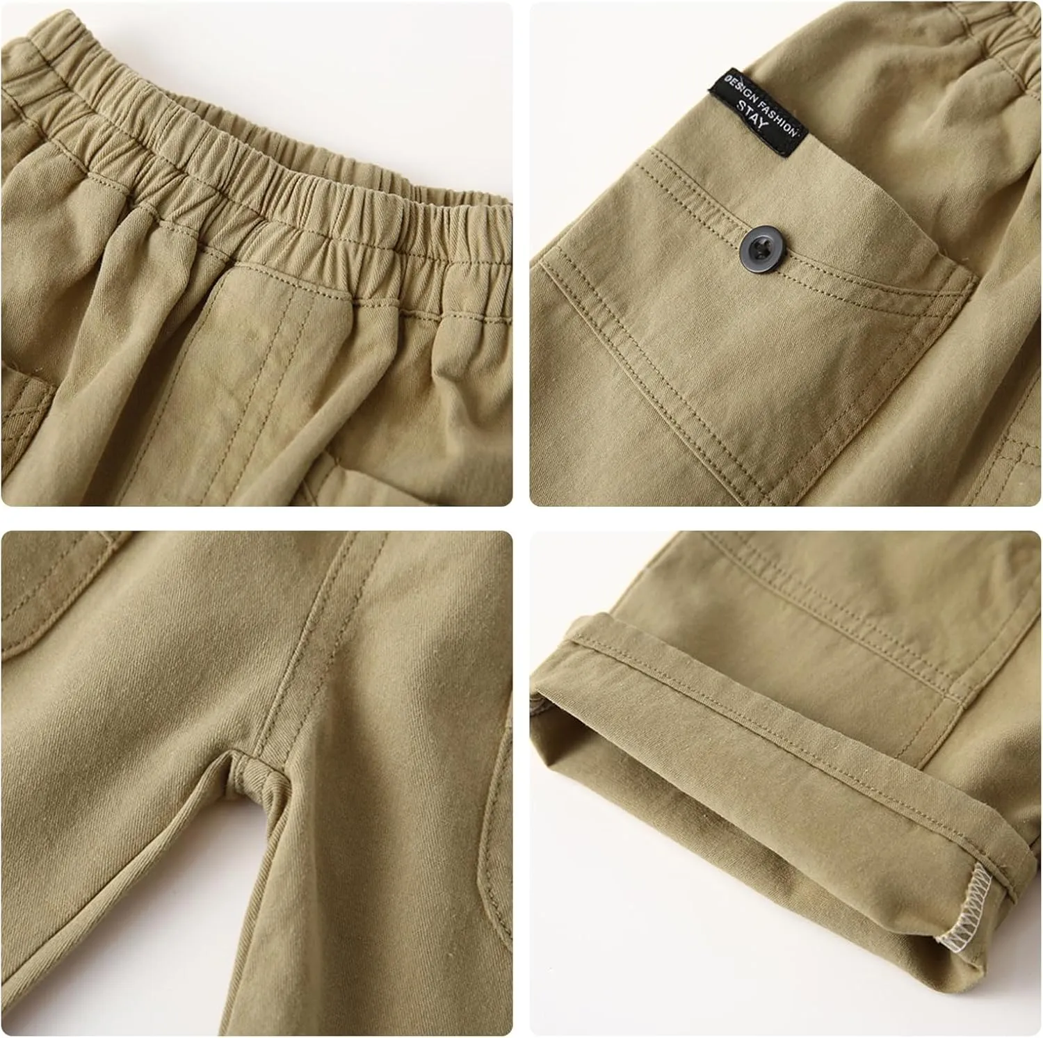 Volunboy Toddler Boys Summer Pull On Cargo Shorts Baby Cotton Jogger Elastic Waist Solid Casual 2 Pack