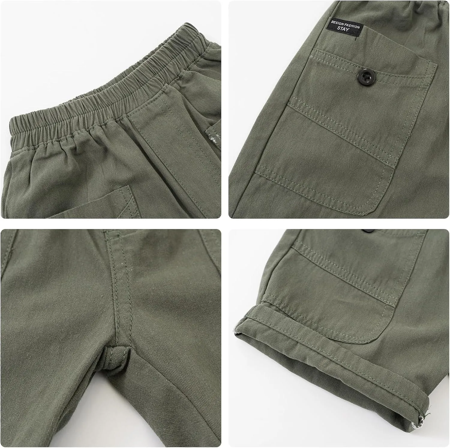 Volunboy Toddler Boys Summer Pull On Cargo Shorts Baby Cotton Jogger Elastic Waist Solid Casual 2 Pack