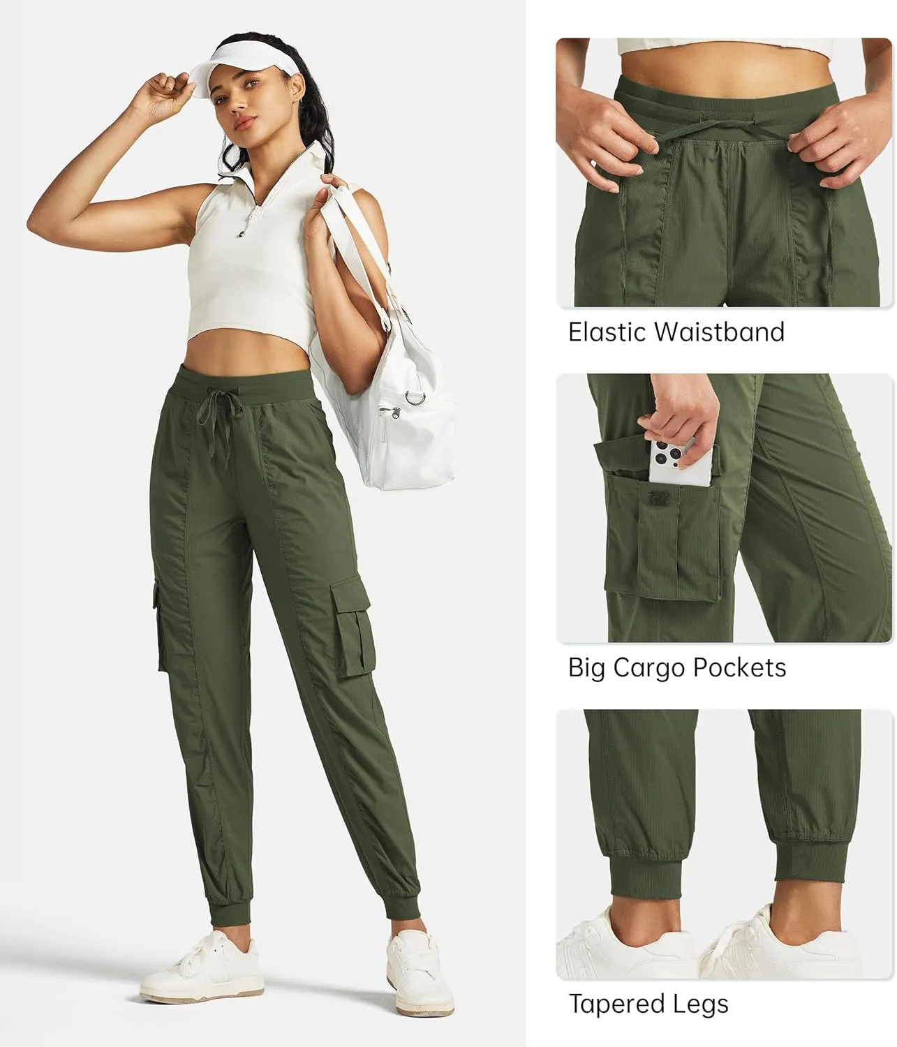 Willit Women's Studio Jogger Cargo Workout Hiking Track Pants Lightweight Athletic Dance Tapered Pants Quick Dry