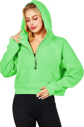 Womens Hoodies Oversized Sweatshirts Half Zip Pullover Cropped Long Sleeve Spring Fall Outfits Thumb Hole