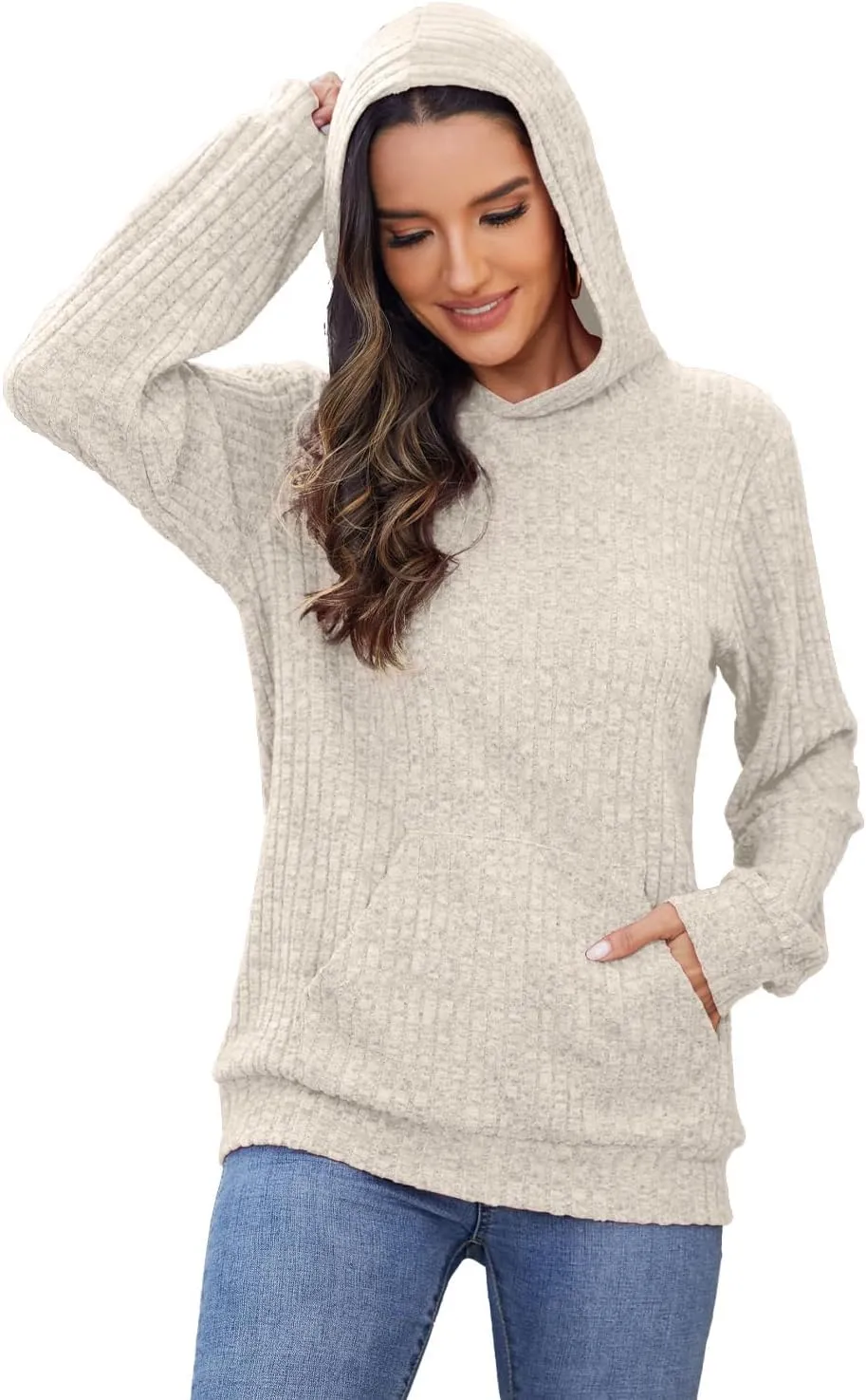 Womens Long Sleeve Shirts Kangaroo Pocket Fashion Hoodies Fall Pullover Sweatshirts