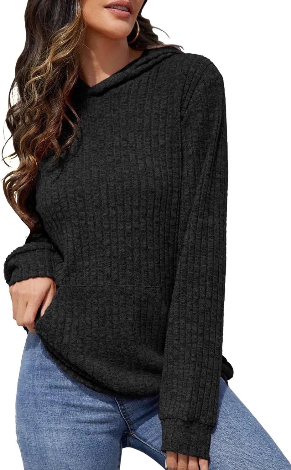 Womens Long Sleeve Shirts Kangaroo Pocket Fashion Hoodies Fall Pullover Sweatshirts
