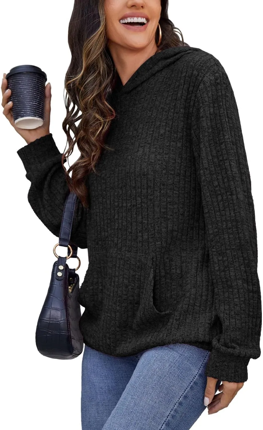 Womens Long Sleeve Shirts Kangaroo Pocket Fashion Hoodies Fall Pullover Sweatshirts