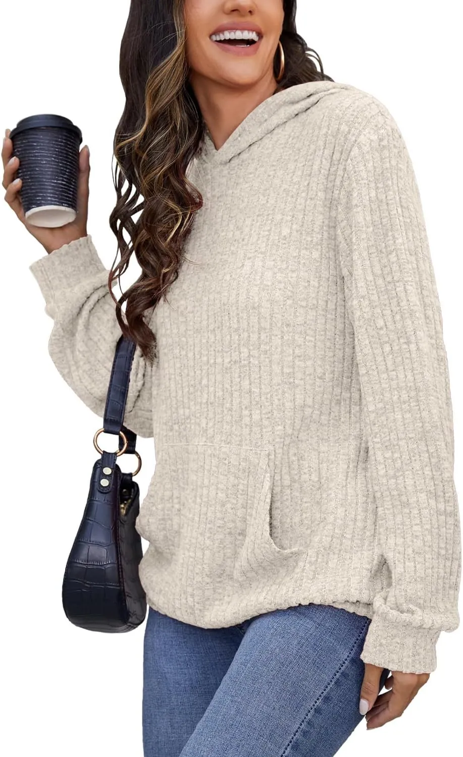 Womens Long Sleeve Shirts Kangaroo Pocket Fashion Hoodies Fall Pullover Sweatshirts