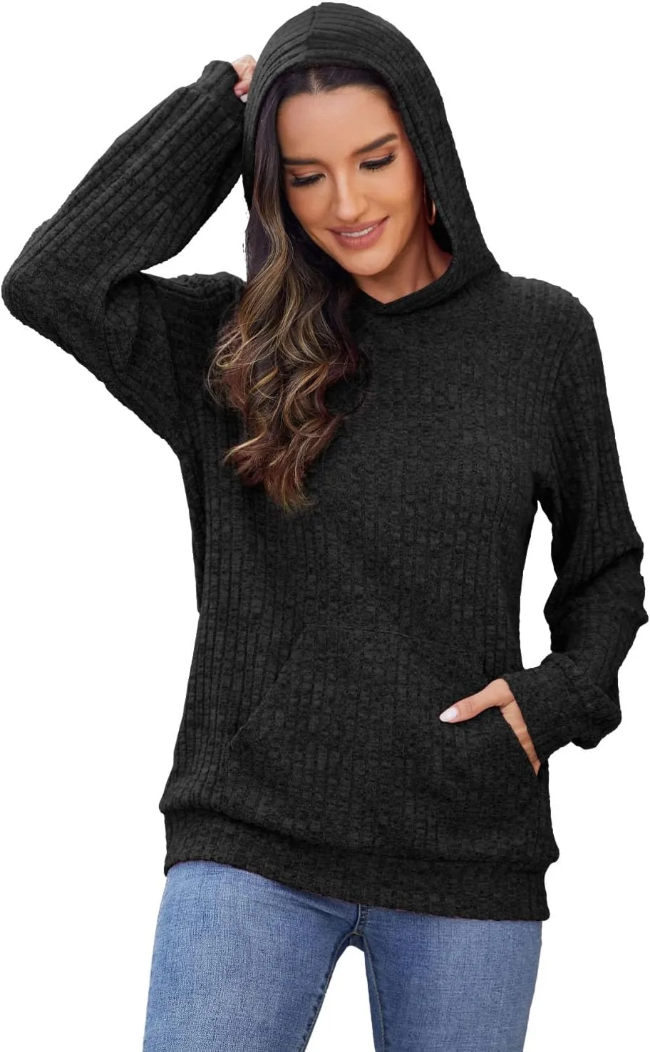 Womens Long Sleeve Shirts Kangaroo Pocket Fashion Hoodies Fall Pullover Sweatshirts