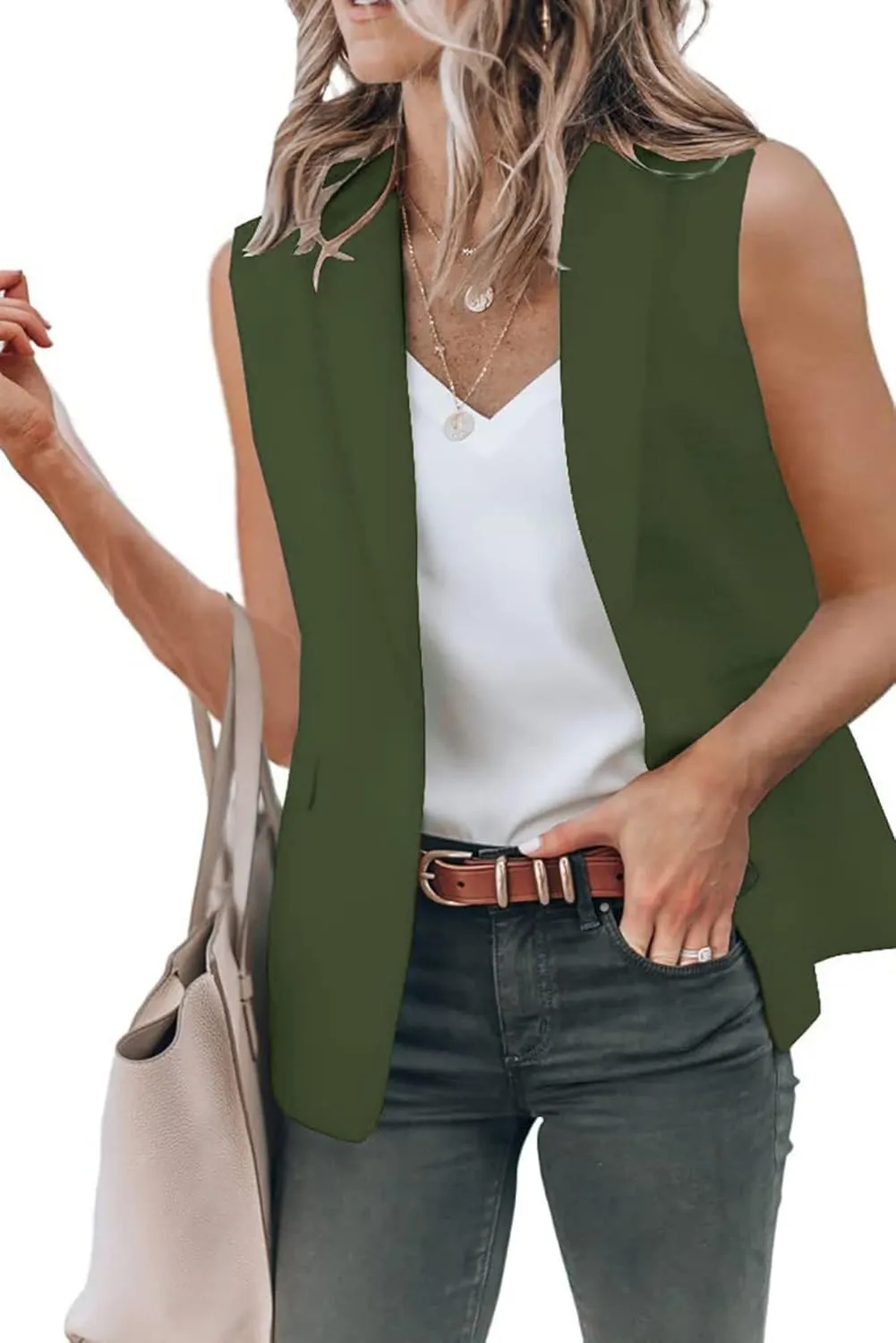 Women's Open Front Business Casual Pockets Work Office Blazer Jacket Long Sleeve & Sleeveless Suit Top Lightweight
