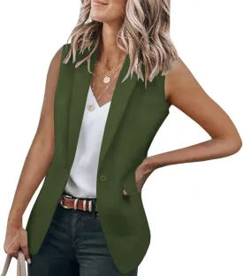 Women's Open Front Business Casual Pockets Work Office Blazer Jacket Long Sleeve & Sleeveless Suit Top Lightweight