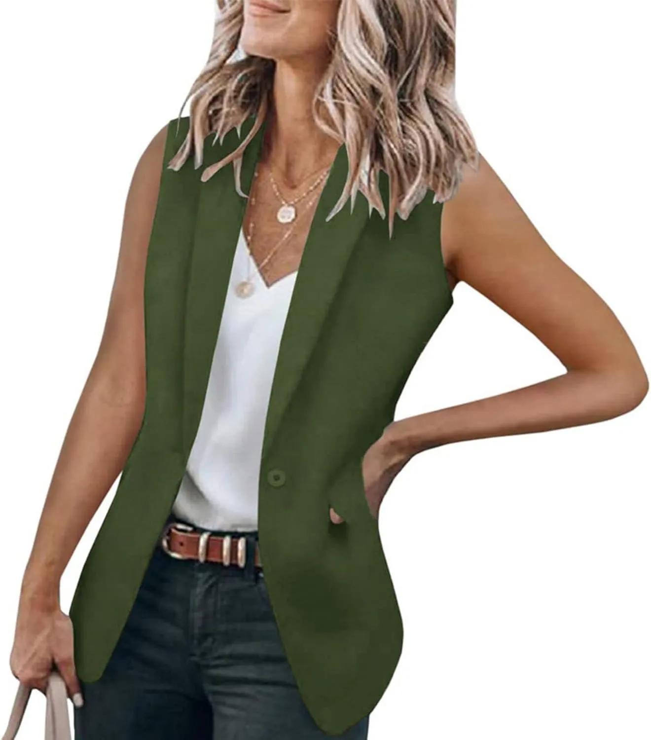 Women's Open Front Business Casual Pockets Work Office Blazer Jacket Long Sleeve & Sleeveless Suit Top Lightweight