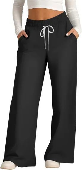 Womens Wide Leg Sweatpants Fall Plus Size Comfy Baggy Sweatpants Drawstring Loose Fit Lounge Pants Fall Fashion Outfits