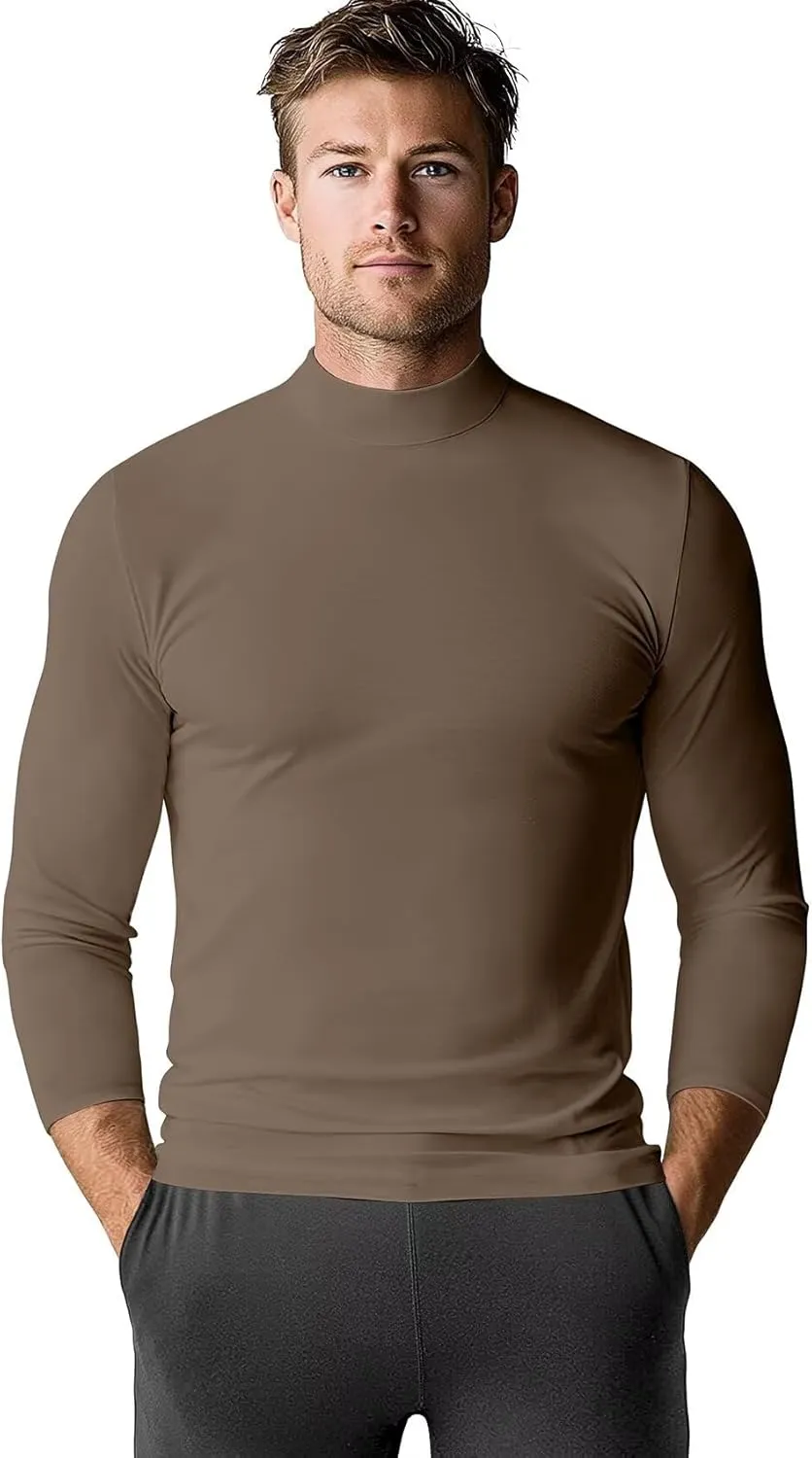 Zengjo Mens Mock Turtleneck Long Sleeve Shirts Thermal Baselayer Lightweight Athletic-Fit Undershirt for Cold Weather Sports