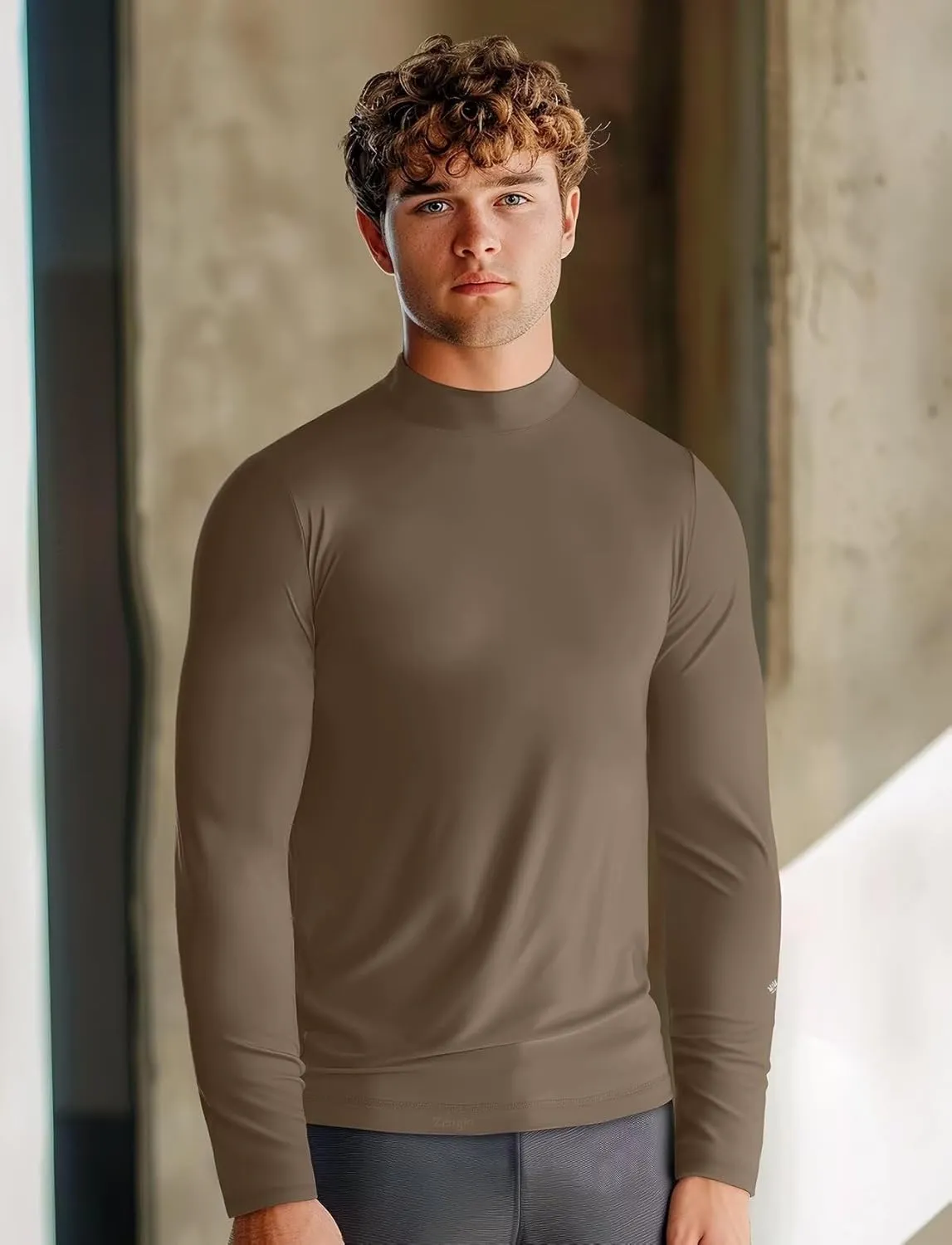 Zengjo Mens Mock Turtleneck Long Sleeve Shirts Thermal Baselayer Lightweight Athletic-Fit Undershirt for Cold Weather Sports