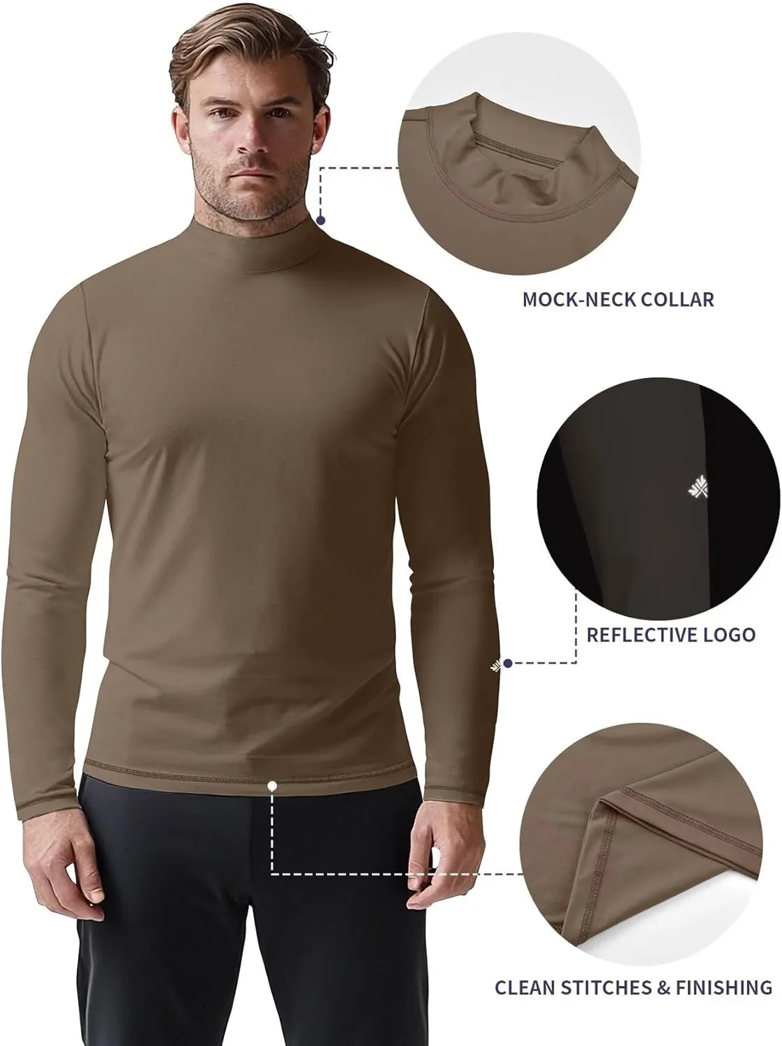 Zengjo Mens Mock Turtleneck Long Sleeve Shirts Thermal Baselayer Lightweight Athletic-Fit Undershirt for Cold Weather Sports