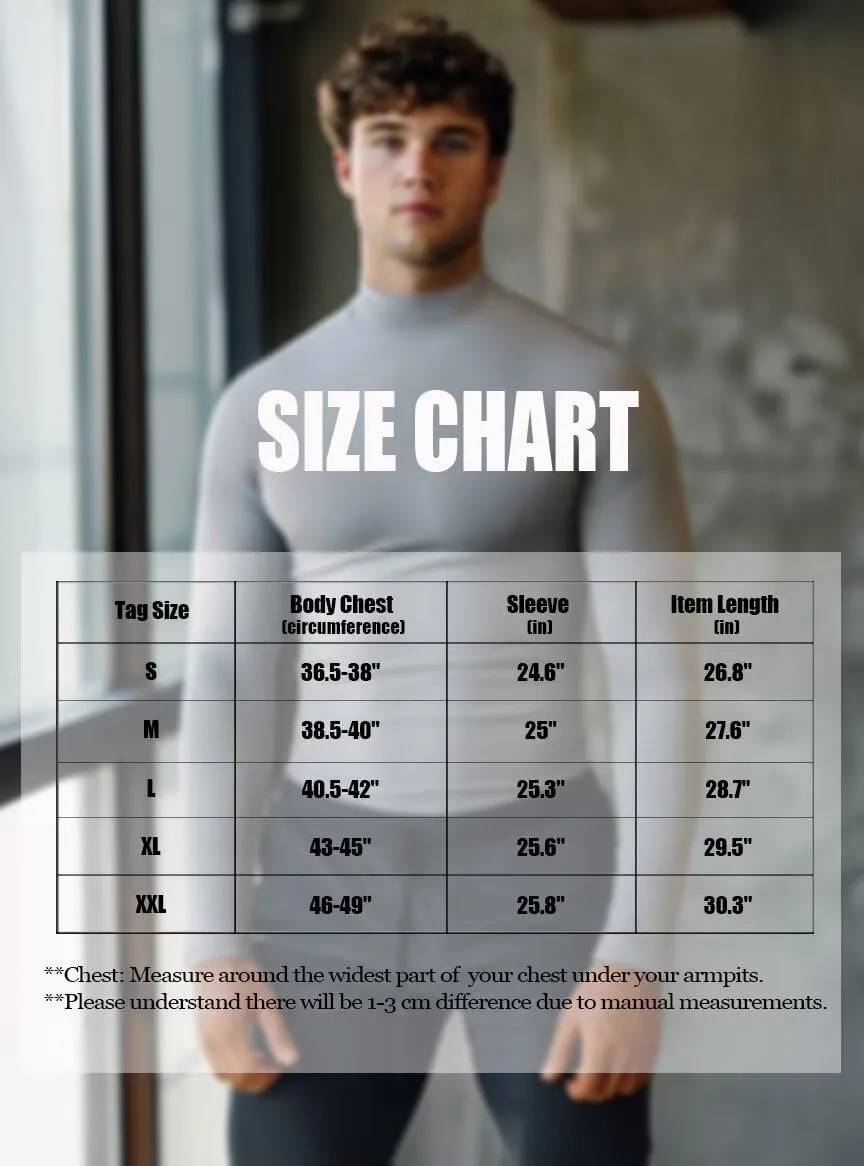 Zengjo Mens Mock Turtleneck Long Sleeve Shirts Thermal Baselayer Lightweight Athletic-Fit Undershirt for Cold Weather Sports