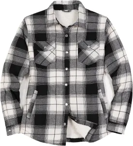 ZENTHACE Women's Flannel Shirt Jacket, Sherpa-Lined Plaid Shacket Jackets, Snap Button Down Outdoor Shirt