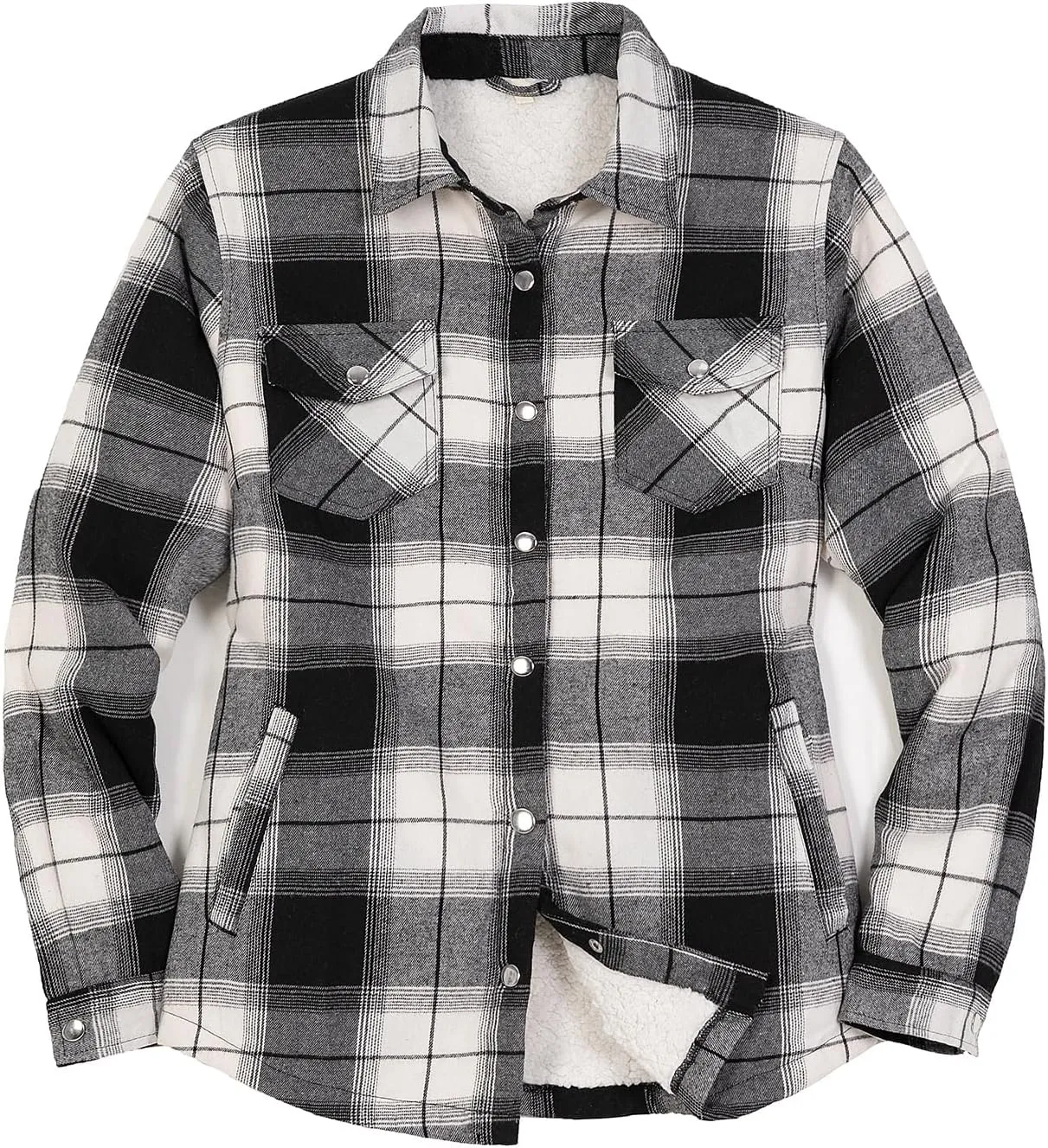 ZENTHACE Women's Flannel Shirt Jacket, Sherpa-Lined Plaid Shacket Jackets, Snap Button Down Outdoor Shirt